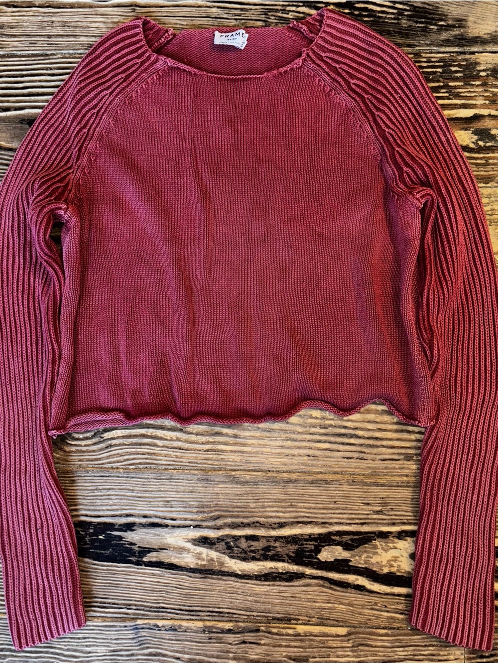 Frame Denim Rose-Red Crewneck Knit Sweater